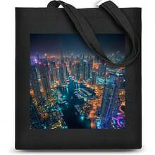 1pc 35*40cm(14*16 Inch) Dubia City At Night Shopping Bag, Easy-Clean Polyester Fabrics Bag With Fixed Shoulder Straps For Daily Chores - Multicolor - View 3