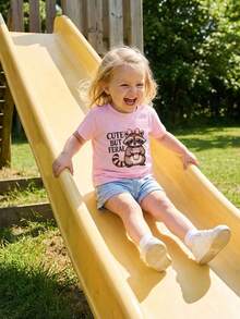 Camisetas de niña pequeña de manga corta con cuello redondo, letras lindas y estampado de oso, tops casuales de verano - Rosa - Ver 5