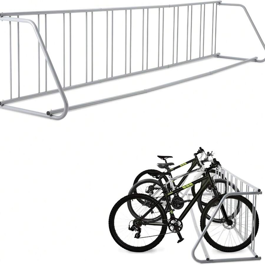 Soporte para Bicicletas de Pie Independiente, Unilateral para 12 Bicis (Longitud 147 Pulgadas) - Diseño de Rejilla para Suelo, Almacenamiento Resistente para Garajes, Calles, Patios y Eventos - Gris - Ver 1