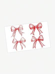 Waterproof, Sweatproof, And Non-Reflective Temporary Tattoo Stickers, One Sheet, Valentine's Day Style, Girly Pink And Sweet, Red Bow, Pure And Innocent Style, Suitable For People, Daily Use, Lasts 3-5 Days. - Red - View 6