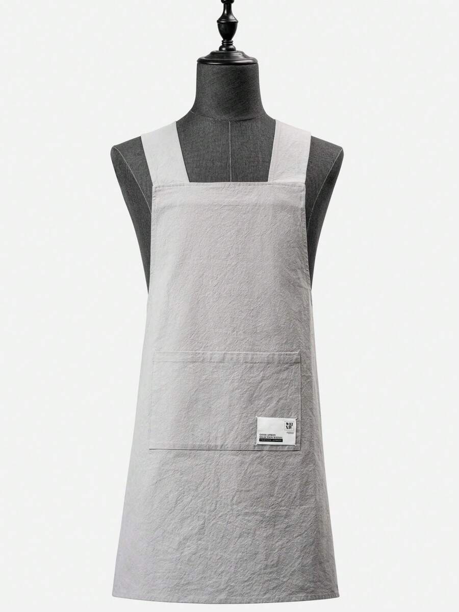 Japanese Washed Cotton Apron, Wider Shoulder Strap, Suitable For Flower Shops, Cafes, Bookstores, Kitchens, Western Restaurants - Grey - View 1