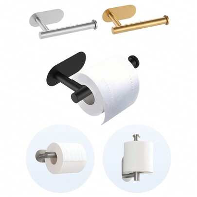 Portarrollos de papel higiénico sin taladro, estantería autoadhesiva para papel higiénico, portarrollos de papel de cocina de acero inoxidable, caja de pañuelos de plástico minimalista, estantería absorbente para toallas de papel, portarrollos de papel de cocina para baño, colgante de baño negro/plateado/dorado, sin taladro, montado en la pared, estantería de almacenamiento para el baño, accesorios de ferretería para el baño, decoración de baño, almacenamiento de pañuelos para vuelta al colegio