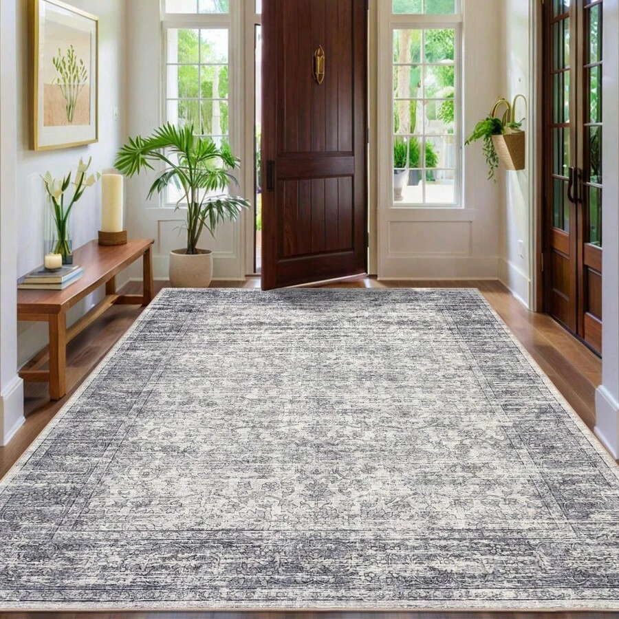 Vintage Boho Area Rug Washable Runner Rug Soft Low Pile Pastel Carpet For Living Room Bedroom Nursery Farmhouse - 灰色 - 查看 1
