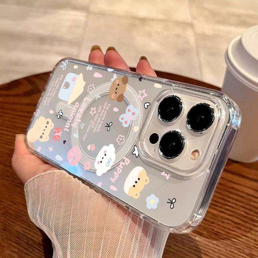 Funda de Teléfono Linda Funda de Teléfono: Adorables Mascotas con Elementos Curativos Funda Dura Transparente Engrosada a Prueba de Golpes con Anillo Magnético Soporta Carga Inalámbrica para iPhone 17/16/15/14/13/12/96/X/XS/XR//Plus/Pro/Max/air - Una Opción Principal para Regalos Frescos y Elegantes Delgada Resistente a los Arañazos a Prueba de Golpes para Mujeres y Hombres - 1 pieza - Ver 1