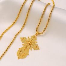 1 pieza Collar con colgante de cruz minimalista clásica hueca, longitud de cadena de 80 cm, colgante con elemento de cruz, collar de uso diario para mujeres, adecuado para árabe, reunión diaria, fiesta de cumpleaños, regalo de joyería de festival - Amarillo Oro - Ver 3