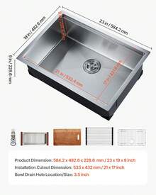 Fregadero de cocina de 23" de un solo tazón con encimera y lavabo empotrado de acero inoxidable - 23" - Ver 7