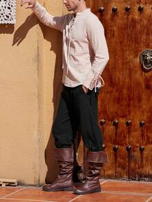 Quần dài nam kiểu dáng thời trung cổ, có dây rút và cà vạt, thích hợp cho trang phục lễ hội, món quà tuyệt vời cho bạn bè và gia đình. - màu đen - Xem 8