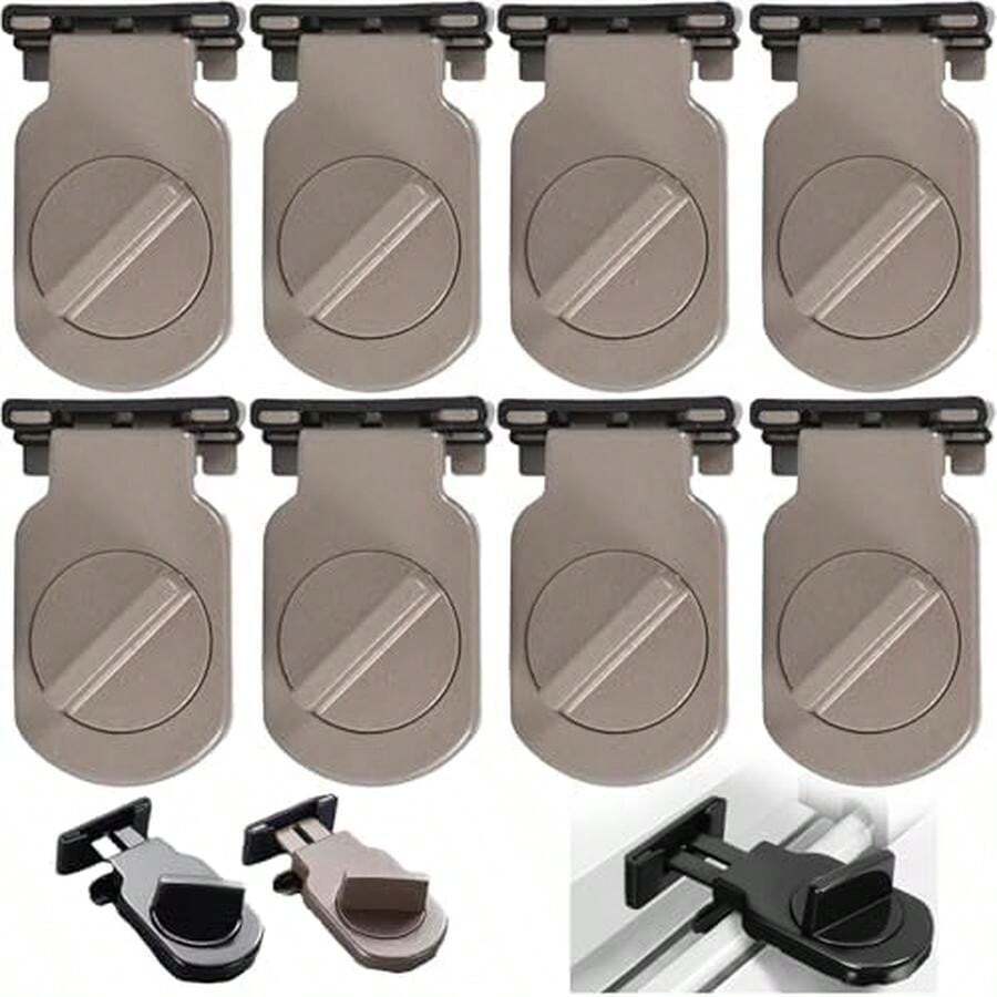 Para Ventanas Corredizas, 8 pcs Bloqueo de Puerta y Ventana Corrediza sin perforar, Topes  Ventanas Ajustables Con Protección y Infantil Antirrobo (8, Negro) - Marrón-8 - Ver 1