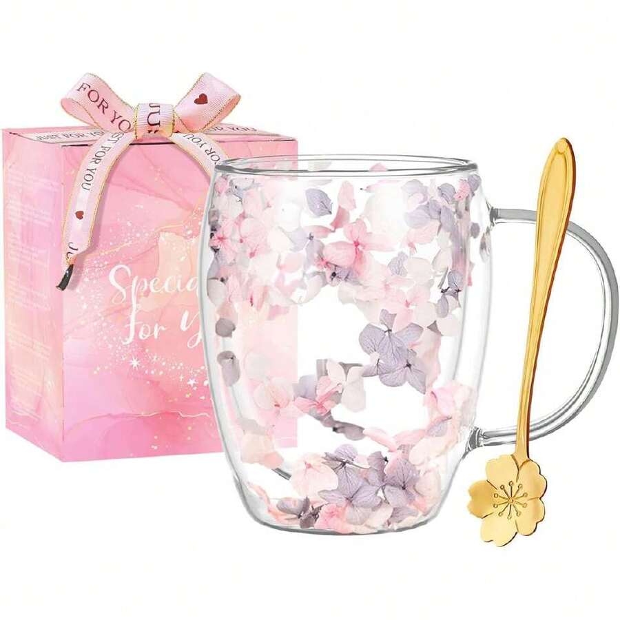 Regalos para mujer, tazas de café de vidrio de doble pared, lindas tazas de té de vidrio con asas, taza de otoño, regalos de cumpleaños para mejores amigos, maestro, mamá, regalos para regalos para el,37442691 - Marrón - Ver 1