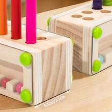 Caixa de Classificação e Combinação de Madeira para Inserção de Palitos, Jogo de Correspondência de Cores e Treinamento de Coordenação Olho-Mão, Jogo Sensorial Cognitivo, Brinquedos e Presentes de Aniversário, Natal e Ano Novo - Caixa para Combinar Cores - Visão 6