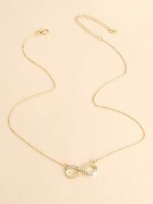 1pc Minimalist Rhinestone Infinity Symbol Pendant Niche Casual Necklace For Women, Suitable For Daily Wear - Gold - View 4