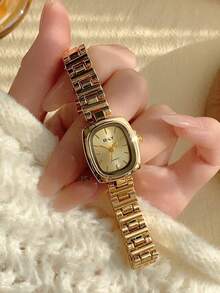 1pc Oval Bamboo Strap Women's Watch, Adjustable Gold-Tone Band, Elegant & Versatile Quartz Wristwatch, Suitable For Daily Wear, An Ideal Daily Matching Gift - 金色 - 查看 6