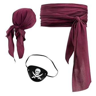 3 stycken Halloween Ny stil Satin Chiffong Tyg Pirat Huvudduk Bälte Filt Dödskalle Huvud Ögonmask Kul Cosplay Medeltida Renässans Piratdräkt Plus Piratmask Alla hjärtans dag Mask Sminkboll Julfest Magisk Kostym Rekvisita Nya Festkläder