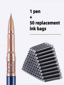 51件套（1支圆珠笔+50支笔芯）镂空金属圆珠笔，高端优雅，4种颜色可选，书写流畅，适合日常书写、学校、办公室、商务签名，是节日送礼佳品。 - 1 pen+50 ink sacs - 查看 1