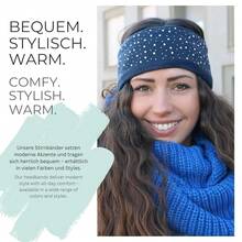 styleBREAKER Stirnband Damen Winter mit Strasssteinen und Fleece Innenfutter | warmes elastisches Feinstrick Haarband gefüttert | Glitzer Headband für kalte Tage, Farbe:Grau - Grad - Übersicht 7