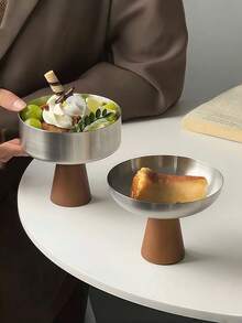 1pc Stainless Steel Walnut High Footed Bowl, Ice Cream Dessert Bowl, Fruit Yogurt Bowl, High Footed Dessert Cup, Creative Ice Cream Bowl, Fruit Yogurt Salad Bowl, Decorative Bowl, Jewelry Tray, Aromatherapy Tray, Snack Plate, Suitable For Home, Courtyard, Dessert Shop - Silver - View 10