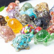 1pc Natural Crystal Chip Resin Mold Turtle Statue Healing Gemstone Golden Foil Orgone Tortoise Figurine Sculpture Pocket Stone For Home Office Feng Shui Decoration Collectible Ornament Best Gifts Birthday Graduation - Multicolor - View 3
