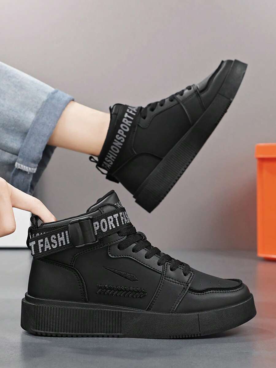 Spring/Summer Mid-Top Casual Sneakers, Fashion Sporty Shoes For Teenagers - Black - View 1