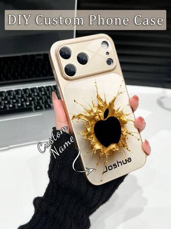 1 pezzo Custodia personalizzata per telefono con nome, design unico a macchie di vernice su mela, custodia di lusso in vetro temperato con grande finestra e protezione per lente, finitura opaca anti-caduta, compatibile con 17/17Pro/17ProMax/17Air/16/16Pro/16ProMax/16Plus/15/15Plus/15Pro/15ProMax/14/14Plus/14Pro/14ProMax/13/13Pro/13ProMax/12/11, copertura protettiva di alta qualità