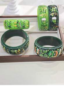 1pc Women's Fashion Bracelet With Beer & Four-Leaf Clover Print, Suitable For St. Patrick's Day Party Wear - Clover Bracelet - View 3