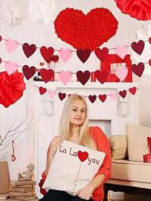 1pc Felt Heart Wreath Garland Banner, Suitable For Valentine's Day, Wedding, Anniversary, Party, Bridal Shower, Engagement, Home Decor, Holiday Party Background, Photo Backdrop - 多色 2 - 查看 9