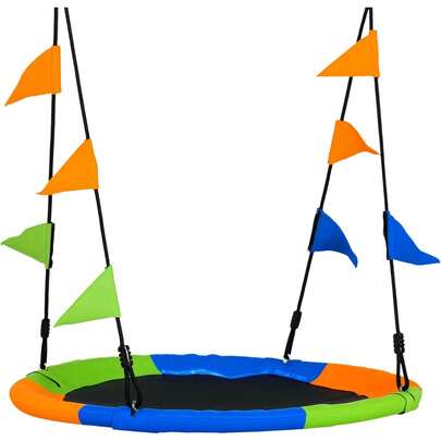 Kid Nest Swing Seat Saucer Tree Swing 40 Inch/100cm Adjustable Rope Outdoor Indoor For Kids Over 3 Years Old Multi-Colour