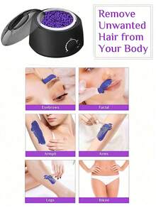 四合一硬蜡加热器套装 - 内含4颗香氛蜡豆和12根涂抹棒，温度可调，适用于全身、比基尼线和面部脱毛，专业沙龙级家用脱毛工具 - 查看 2