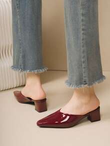 Bright Wine Red Thick Heel Closed Toe Women's Slippers, Comfortable Slip-On High Heel Shoes, Suitable For Outdoor Wear, New Summer Collection - Burgundy - View 5