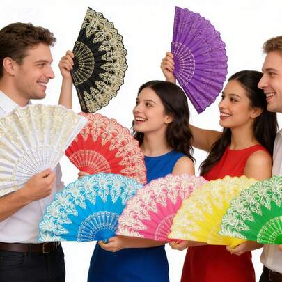 1pc Folding Hand Fans, Women's Handheld Fans, Foldable Cloth Fans With European-Style Design, Made Of Plastic, Suitable For Dance And Wing Chun, Featuring Festive Chinese Elements / Suitable For Dance, Festivals, And Daily Use, Cost-Effective, Richly Detailed, And High-Quality,Spring Summer Picks,Brides Maid Gifts,Room,Bedroom Deccor,Bedroom Deccor,Beach,Travel,For Men,For Women,Vacation