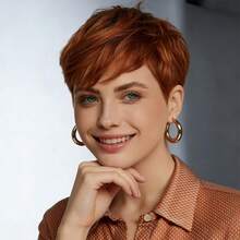 4英寸短款层次感精灵短发假发，真人发丝，带刘海 | 无胶玫瑰网帽，自然直发，#33焦糖棕色，易于打理，浓密，适合女性 - S33 - 查看 10