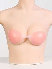 1 pieza Sujetador adhesivo de silicona de unicolor para mujer, pétalos acolchados y de push-up delgados, adecuado para uso diario - Albaricoque - Ver 5