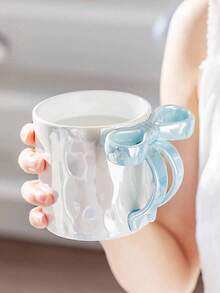 1pc Dreamy Pearl Butterfly Ceramic Mug, Cute Style Coffee Cup, High-Quality Afternoon Tea Gift, Milk Tea Cup, Water Cup, Breakfast Cup, Back To School Ceramic Cup, Reusable, Gift Set, Suitable For Adults, Christmas, Valentine's Day - Multicolor - View 3
