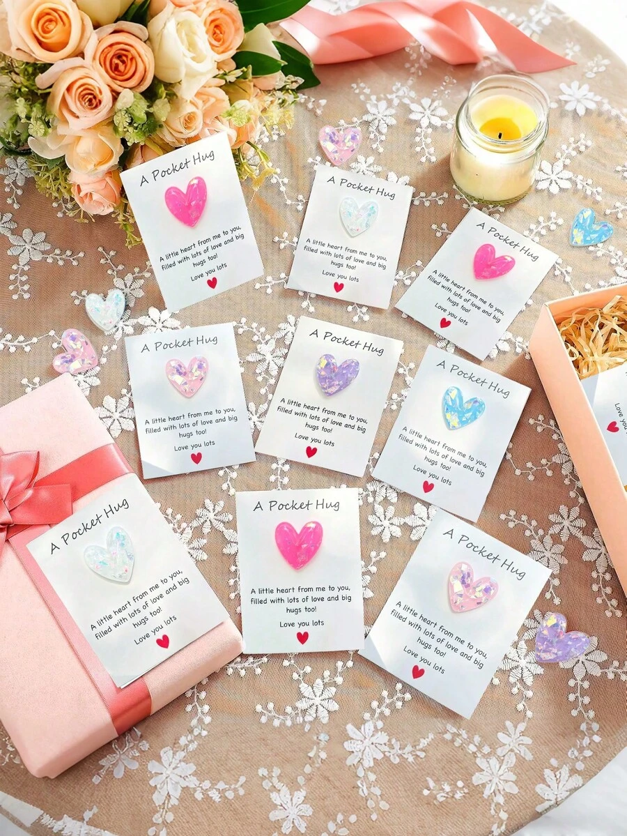 5pcs-Love Pocket Hug Card, Positive Energy Emotional Encouragement Ombre Heart Design Cards, Warm Resin Pocket Hug, Accompanied By Motivational Cards, Isolation Gifts, Wedding Party, Valentine's Day, Mother's Day, Father's Day Gift, Hug Token, Thinking Of You Gift, Teen Items, Cute And Beautiful Items, Cool Gadgets, Unusual Items, Suitable For Giving To Mom, Grandma - Multicolor - View 1