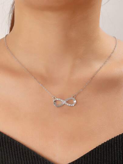 1pc Minimalist Rhinestone Infinity Symbol Pendant Niche Casual Necklace For Women, Suitable For Daily Wear