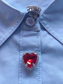 1PC/2PCS Heart Shaped Rhinestone Buckle Elegant Geometry Button Covers, Shirts Button Cover Clip On Button Covers Fashion Crystal Cufflinks Cover, Suitable For Tuxedo And Wedding Dresses Decoration - Red - View 8