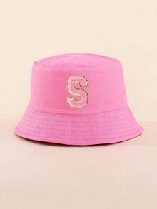 Mũ tai bèo cổ điển màu trơn có chữ cái, kiểu dáng thời trang, đa năng, phù hợp cho bé gái 3-8 tuổi, dùng được cả bốn mùa. - Hồng - Xem 31