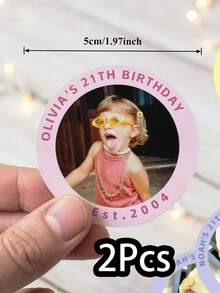 4*4cm 1/20pcs Customized 21-Day Photo Stickers, 21st Birthday Stickers, Personalized Birthday Party Stickers, Baby Shower Stickers - Multicolor - View 27