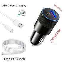 PD快充车载手机充电器【迷你金属款】双口3.1A USB-A+Type-C车载插头，配备1根2米长USB-A转Type-C快充数据连接线，兼容 16/16Pro、15/15Pro，三星Galaxy S23/S22/S21/S20/S10 Plus，Pixel 7/6 - 彩色 - 查看 3