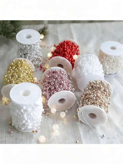 10m Solid Color Lemon Christmas Line Beaded Garland, Christmas Decoration Fishing Line Bead Chain, Suitable For Christmas Tree, Store Window, Holiday Decor