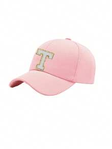 1pc Personalized 26 Letter Name Print Sun Hat Baseball Cap, Adjustable Unisex Kids Outdoor Casual Sun Protection Hat - Pink - View 10