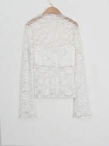 新款蕾丝拼接衬衫，轻薄休闲优雅时尚百搭女式上衣 - 白色 - 查看 4