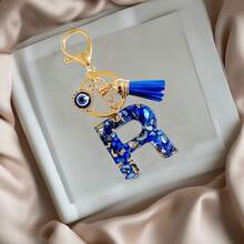 1pc Navy Blue Resin First Initial Letter Key Chain With Devil's Eye And Tassel, Outdoor Backpack Hanging Accessory, A-Z Letter Keychain, Wallet Charm, Car Pendant Ornament, Holiday/Birthday Party Gift - Royal Blue - View 15