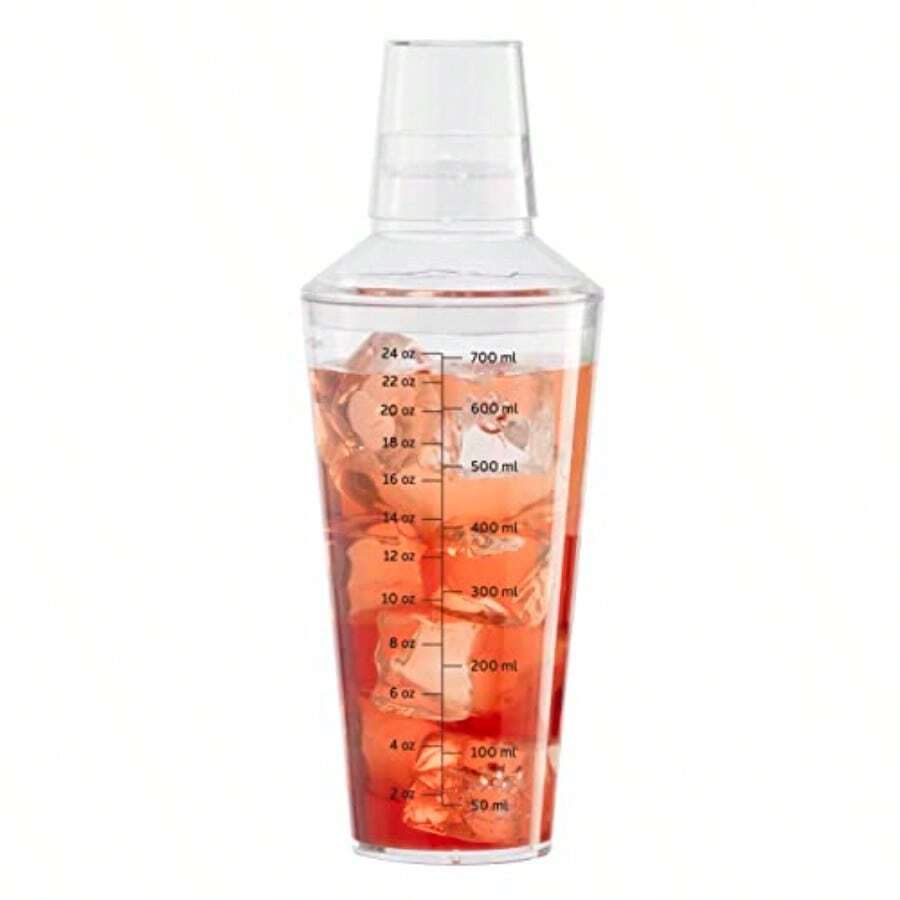 OGGI - Coctelera transparente de 24 onzas/ 700 ml construccion de plastico transparente duradero colador integrado mezclador ideal para bebidas en el hogar kit de camarero accesorios esenciales - Claro - Ver 1