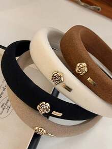 1/4Pcs Maillard Retro Camellia Hairband For Women, French Sponge High Head Headband, Versatile For Going Out To Wash Your Face And Press Your Hair Accessory (Random Label), Hair Hoop Head Accessories