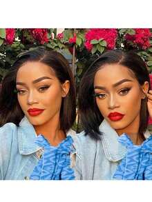 [Straight Bob Wig] 13x4 Transparent Lace Front Wigs 200% Density Straight Hair Wig - Pre-Plucked And Pre-Cutted Natural Looking Wig For Women, No Glue/Adhesive, Easy To Wear - Suitable For All Skins.Glueless Lace Front Short Wig Human Hair 200% Density - Straight Natural Color Hair With Pre-Plucked Baby Hair,No Glue Application For Women,Elegant Black Color Human Hair Wig As Beauty Gifts For Family And Friends. - SNatural - View 3