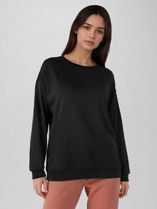 CZRLHYT 女士保暖内衬卫衣圆领套头衫秋冬休闲长袖保暖柔软上衣黑色 - 黑色 - 查看 3