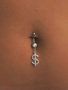 1件时尚性感闪亮美元符号肚脐环，别致的穿刺饰品，男女皆宜，日常佩戴或节日佩戴皆可。 - 彩色 - 查看 1