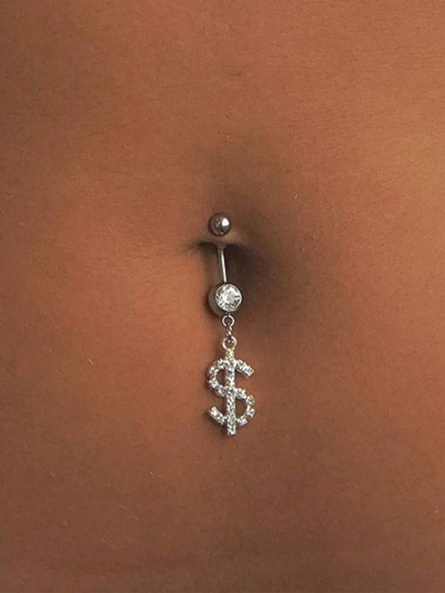 1件时尚性感闪亮美元符号肚脐环，别致的穿刺饰品，男女皆宜，日常佩戴或节日佩戴皆可。 - 彩色 - 查看 1