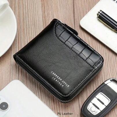 Men's Fashion Leather Wallet - Multi Functional Large Capacity Crocodile Pattern Card Bag, Zipper Closure, Brown And Black Stitching Details, Cute Leather Wallet