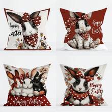 4件套复活节兔子和彩蛋印花毛绒抱枕套，18英寸 x 18英寸，可爱装饰抱枕套，适用于客厅、卧室、沙发、床、户外，不含枕芯 - 彩色 - 查看 3